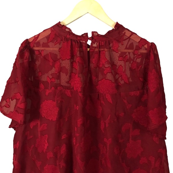 TOP - Women's Torrid Red Chiffon Floral Flutter Sleeve Bubble Hem Top. Size 3X. - Picture 6 of 16
